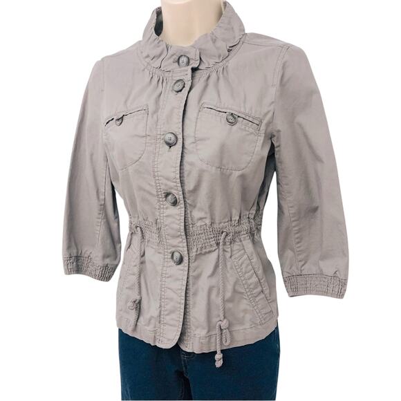 LOFT Jackets & Blazers - Ann Taylor Loft Gray Utility Cargo Jacket Multiple Pockets Adjustable Tie Waist